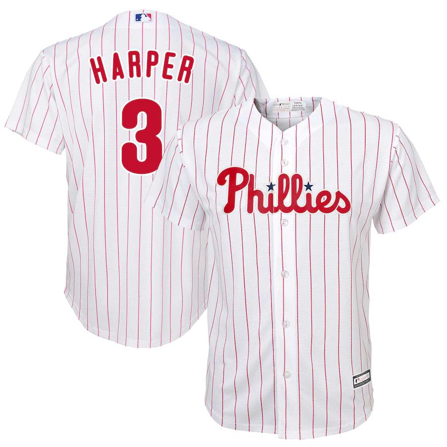 Youth Philadelphia Phillies #3 Majestic Bryce Harper Home Replica white Player MLB Jerseys->youth mlb jersey->Youth Jersey